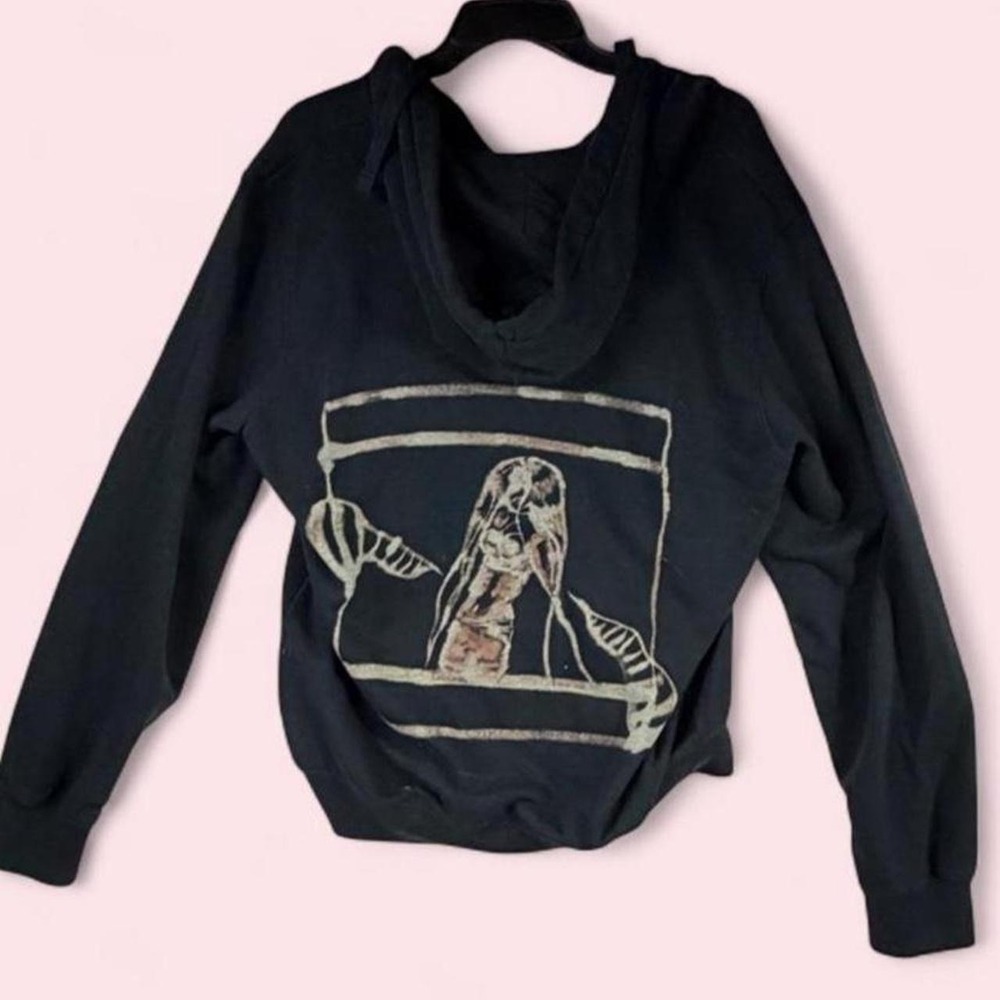US Polo Assn Bleach Art Hoodie Mens Medium Black Upcycled Custom Zip Sweatshirt